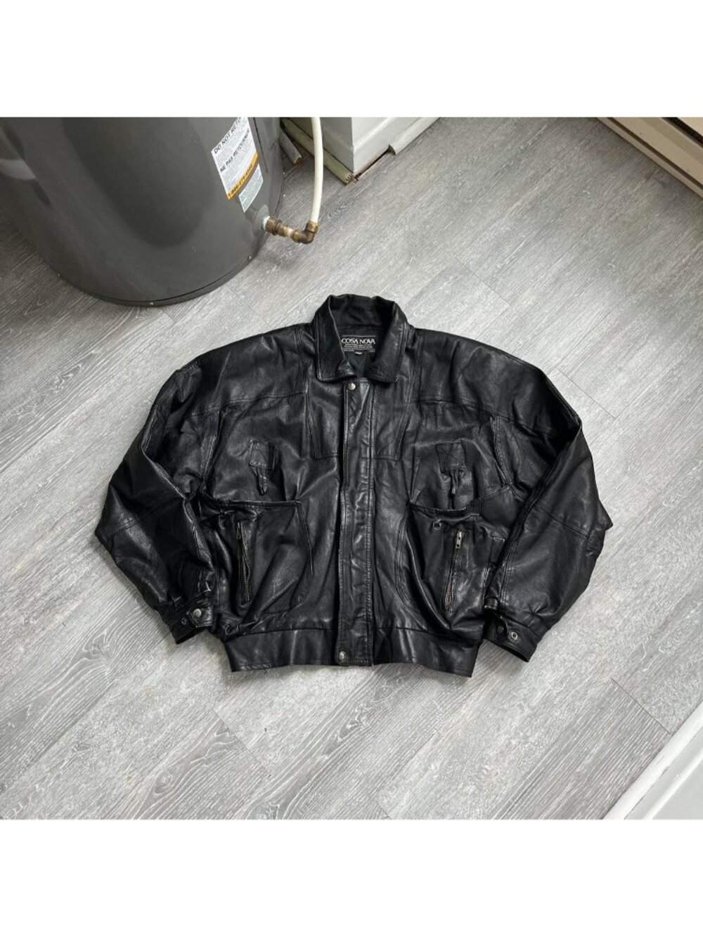 Black Vintage 90’s “Cosa Nova” Genuine Leather Full Zip-Up Bomber Jacket